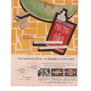 Pall Mall Cigarette Magazine Advertisement 1960 Color Vintage Tobacciana Melon